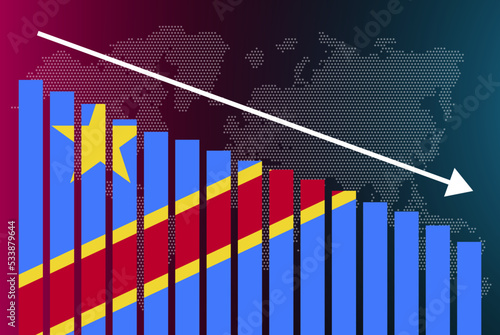 Congo Democratic Republic bar chart graph, decreasing values, crisis and downgrade concept, news banner idea, fail and decrease