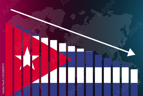 Cuba bar chart graph, decreasing values, crisis and downgrade concept, news banner idea, fail and decrease