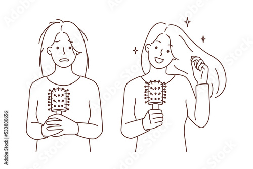 Woman before and after hair treatment 