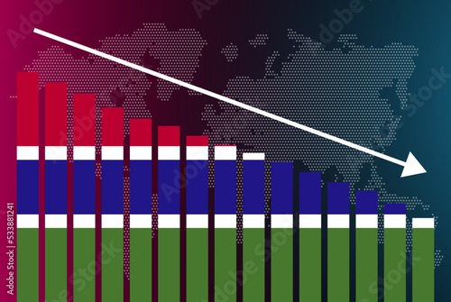 Gambia bar chart graph, decreasing values, crisis and downgrade concept, news banner idea, fail and decrease