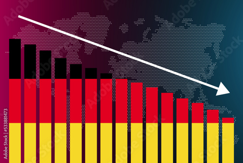 Germany bar chart graph, decreasing values, crisis and downgrade concept, news banner idea, fail and decrease