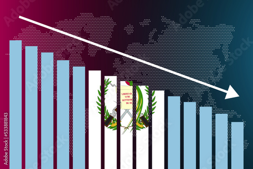 Guatemala bar chart graph, decreasing values, crisis and downgrade concept, news banner idea, fail and decrease