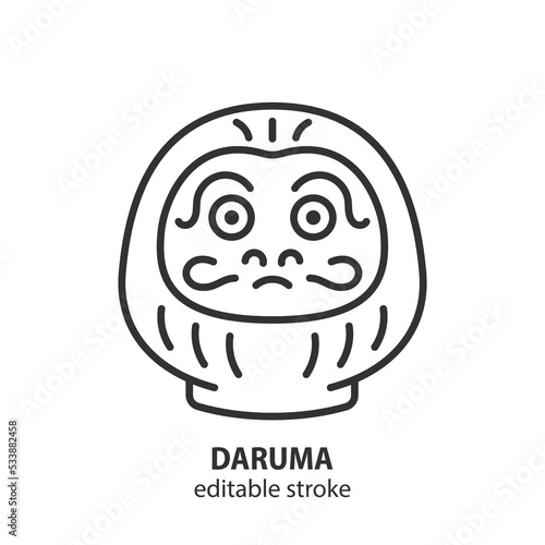 Daruma line icon. Japan traditional doll. Good luck zen vector symbol. Editable stroke.