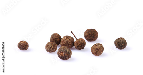 Quadro em tela Heap of black peppercorns isolated on white background with clipping path