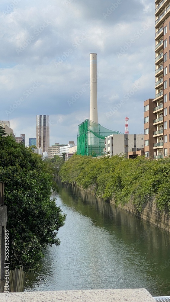 Fototapeta premium Meguro river in Meguro district, Tokyo urban city view year 2022
