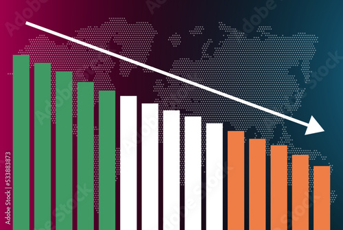 Ireland bar chart graph, decreasing values, crisis and downgrade concept, news banner idea, fail and decrease