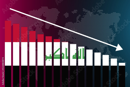 Iraq bar chart graph, decreasing values, crisis and downgrade concept, news banner idea, fail and decrease