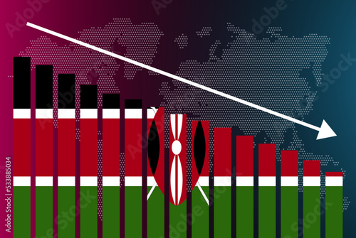 Kenya bar chart graph, decreasing values, crisis and downgrade concept, news banner idea, fail and decrease