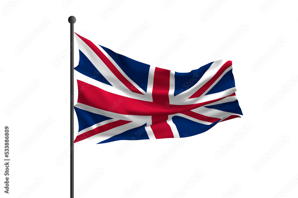 Waving flag of United Kingdom. 3D rendering illustration. - obrazy, fototapety, plakaty 