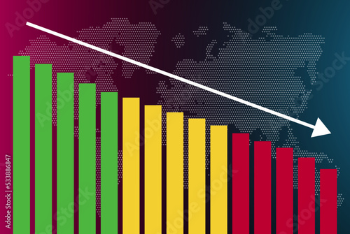 Mali bar chart graph, decreasing values, crisis and downgrade concept, news banner idea, fail and decrease
