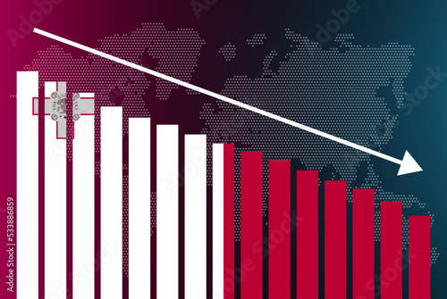 Malta bar chart graph, decreasing values, crisis and downgrade concept, news banner idea, fail and decrease