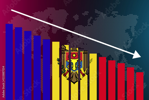 Moldova bar chart graph, decreasing values, crisis and downgrade concept, news banner idea, fail and decrease