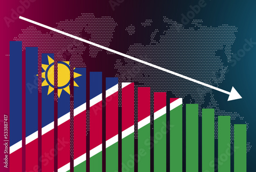 Namibia bar chart graph, decreasing values, crisis and downgrade concept, news banner idea, fail and decrease