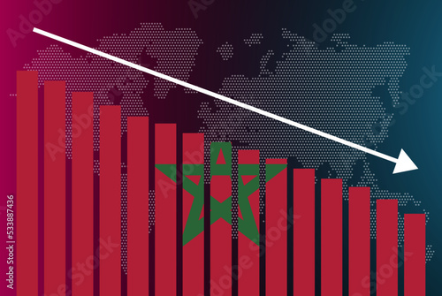 Morocco bar chart graph, decreasing values, crisis and downgrade concept, news banner idea, fail and decrease