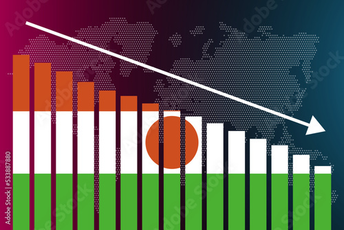 Nigeria bar chart graph, decreasing values, crisis and downgrade concept, news banner idea, fail and decrease