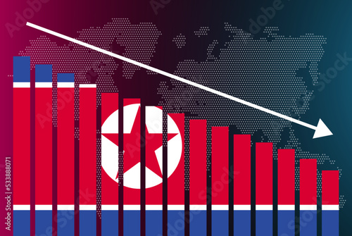 North Korea bar chart graph, decreasing values, crisis and downgrade concept, news banner idea, fail and decrease