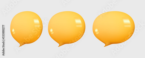 Set of 3D cute yellow speech bubble icons, isolated. 3D Chat icon set