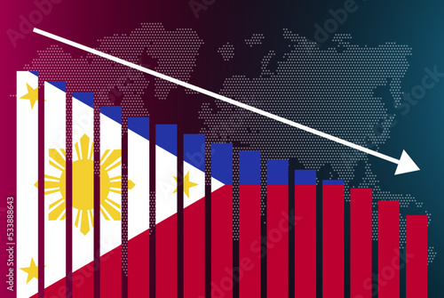 Philippines bar chart graph, decreasing values, crisis and downgrade concept, news banner idea, fail and decrease