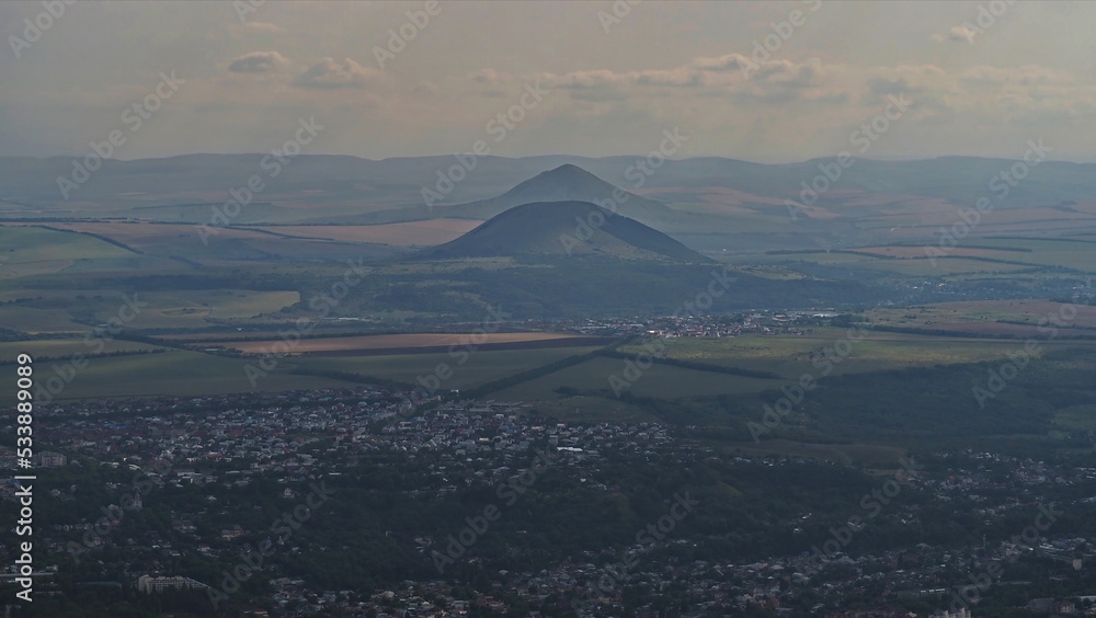 View of Mount Lysaya and the surrounding landscape from Mount Mashuk. Pyatigorsk, North Caucasus, Russia.