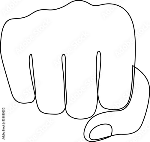 Continuous one line drawing of punch fist hand gesture. Sign or symbol of power, hitting, attack, force. Communication with hand gestures. Nonverbal signs. Vector illustration.