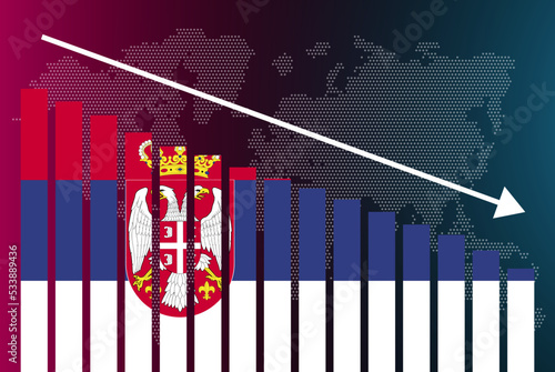 Serbia bar chart graph, decreasing values, crisis and downgrade concept, news banner idea, fail and decrease