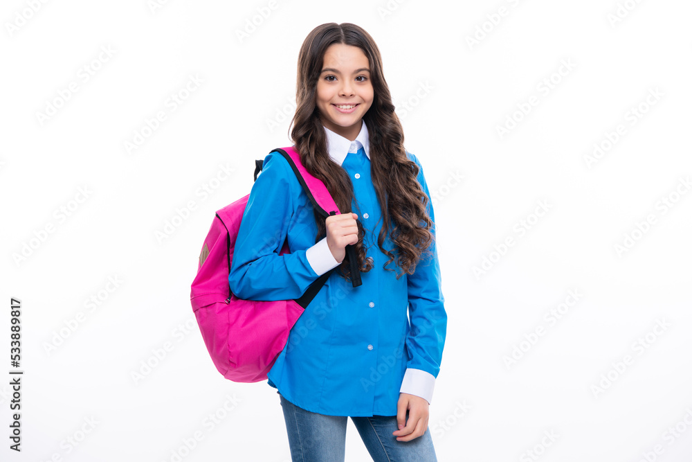 Back to school. Teenage school girl ready to learn. School children on white isolated background. Back to school. Teenage school girl ready to learn. School children on white isolated background.