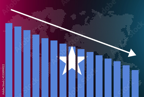 Somalia bar chart graph, decreasing values, crisis and downgrade concept, news banner idea, fail and decrease