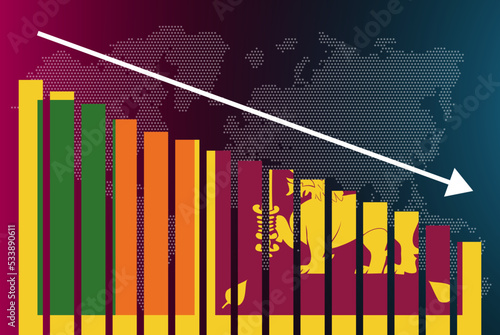 Sri Lanka bar chart graph, decreasing values, crisis and downgrade concept, news banner idea, fail and decrease