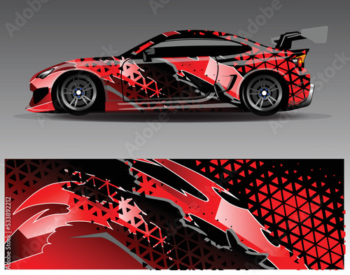 Car wrap design vector, truck and cargo van decal. Graphic abstract stripe racing background designs for vehicle, rally, race, adventure and car racing livery