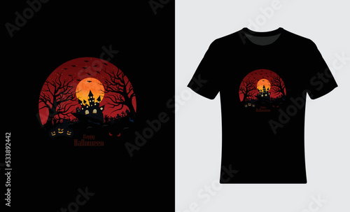 Zombie happy halloween hunted house pumpkins t shirt design 32