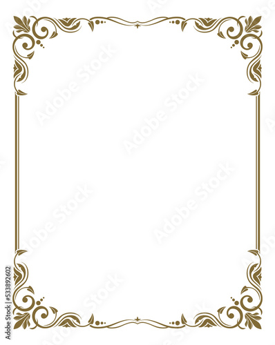 Vintage card frame with golden floral ornament border