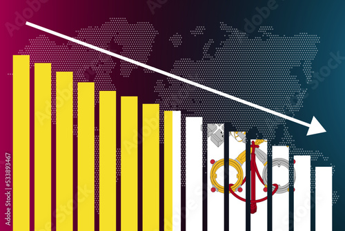 Vatican bar chart graph, decreasing values, crisis and downgrade concept, news banner idea, fail and decrease