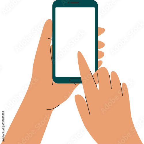 Hands holding a smartphone.  Isolated illustration on transparent background