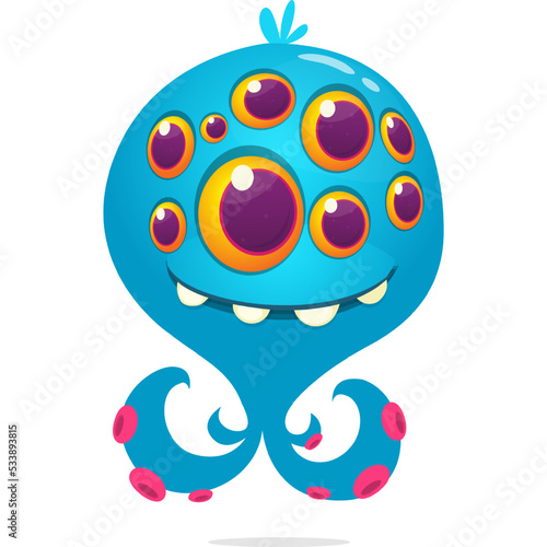 Funny cartoon monster waving hands. Halloween design. Vector illustrationof alien character