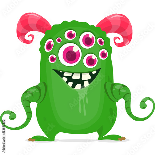 Funny cartoon monster waving hands. Halloween design. Vector illustrationof alien character