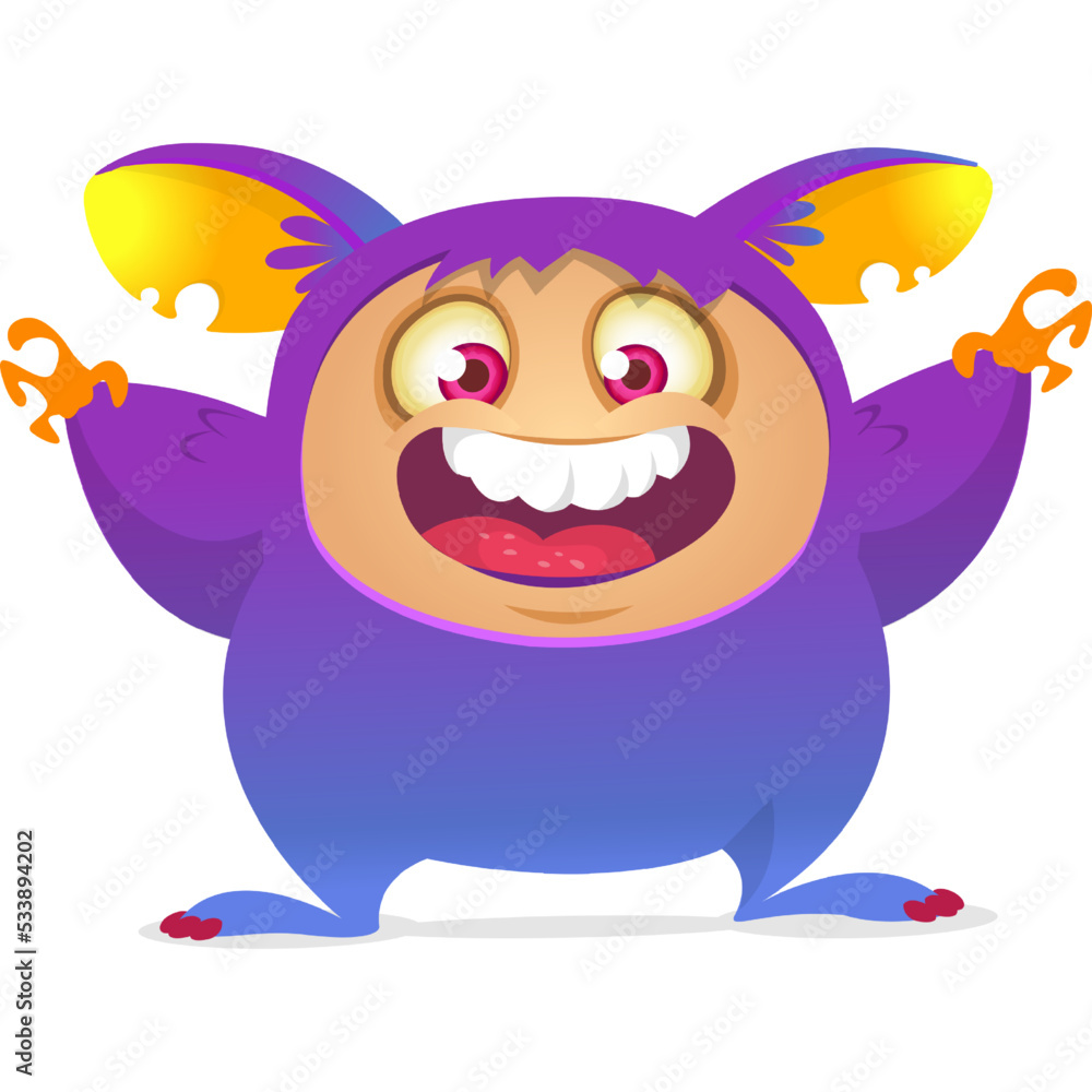 Fototapeta premium Funny cartoon monster waving hands. Halloween design. Vector illustrationof alien character