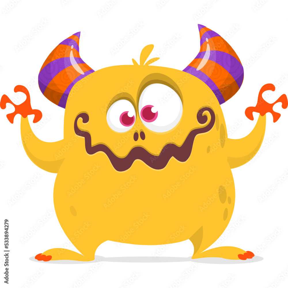 Funny cartoon monster waving hands. Halloween design. Vector illustrationof alien character