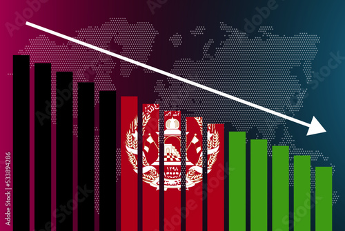 Afghanistan bar chart graph, decreasing values, crisis and downgrade concept, news banner idea, fail and decrease