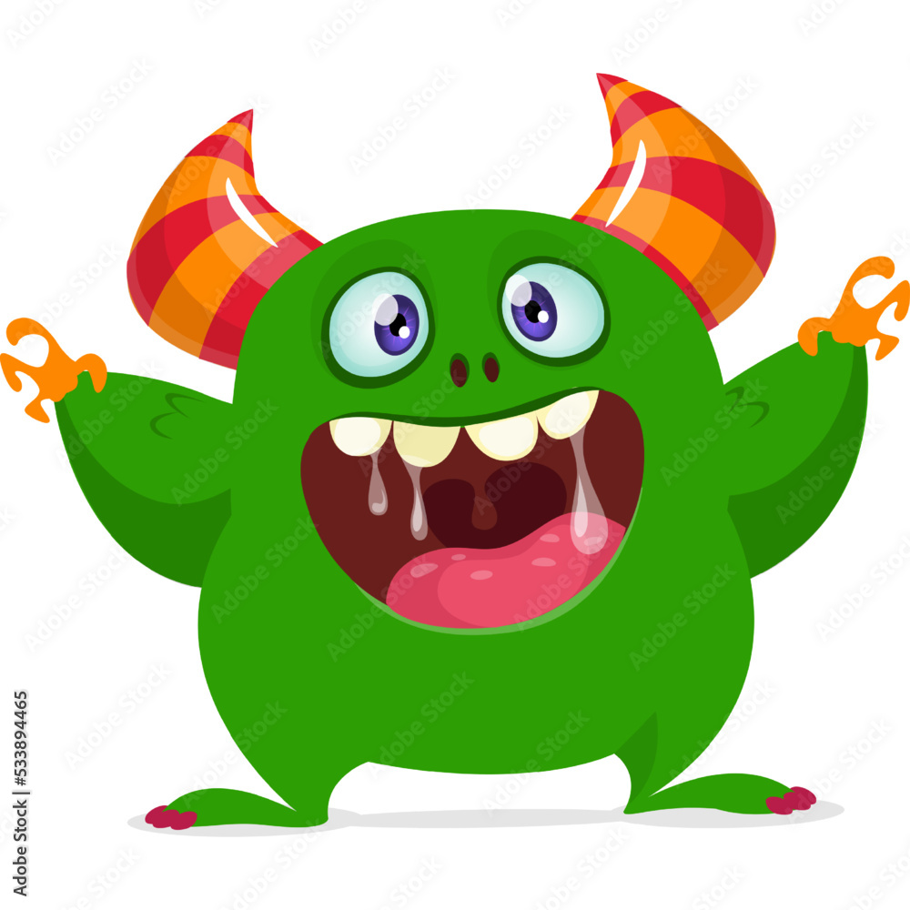 Fototapeta premium Funny cartoon monster waving hands. Halloween design. Vector illustrationof alien character