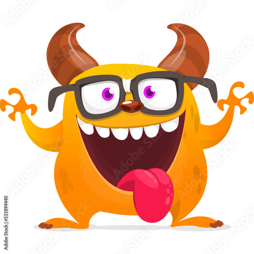 Funny cartoon monster waving hands. Halloween design. Vector illustrationof alien character