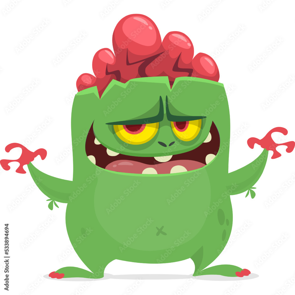 Fototapeta premium Funny cartoon monster waving hands. Halloween design. Vector illustrationof alien character