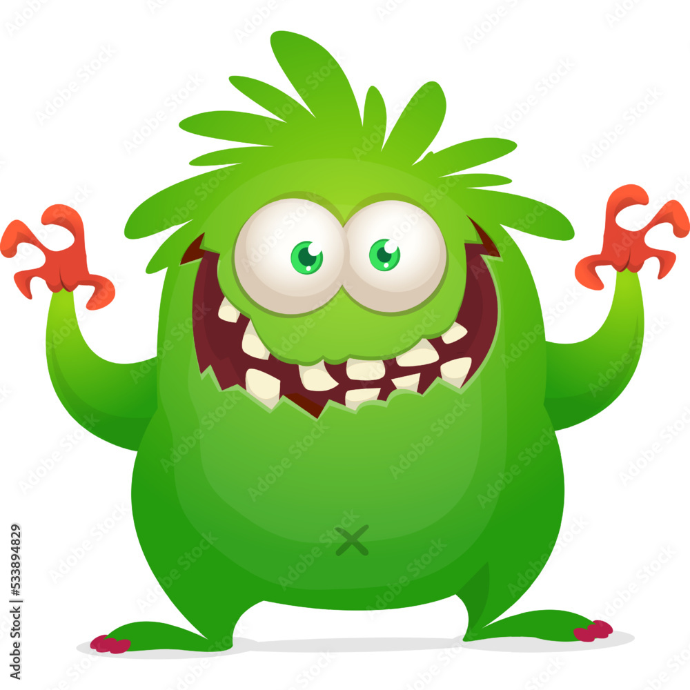 Fototapeta premium Funny cartoon monster waving hands. Halloween design. Vector illustrationof alien character