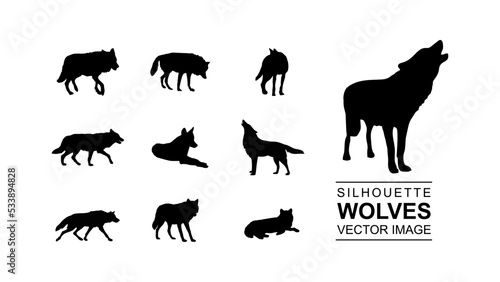 Fototapeta Naklejka Na Ścianę i Meble -  wolves silhouette vector set image