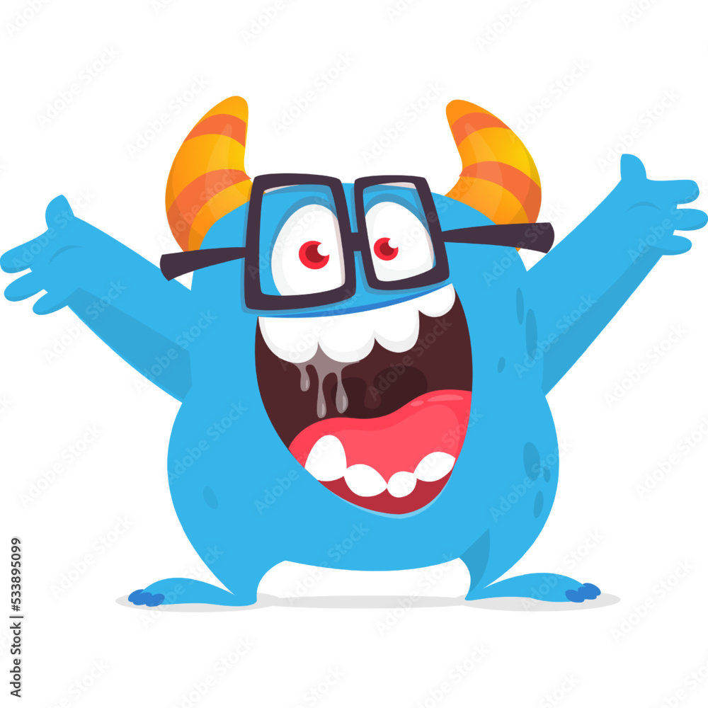 Funny cartoon monster waving hands. Halloween design. Vector illustrationof alien character Funny cartoon monster waving hands. Halloween design. Vector illustrationof alien character