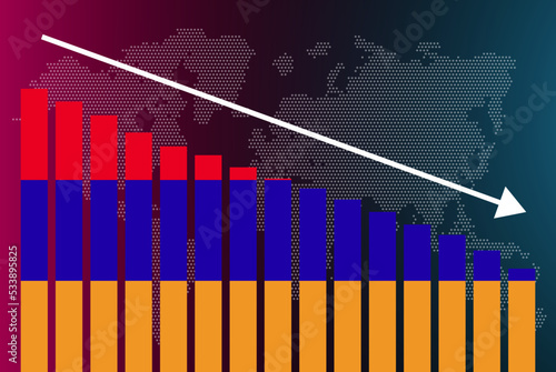 Armenia bar chart graph, decreasing values, crisis and downgrade concept, news banner idea, fail and decrease