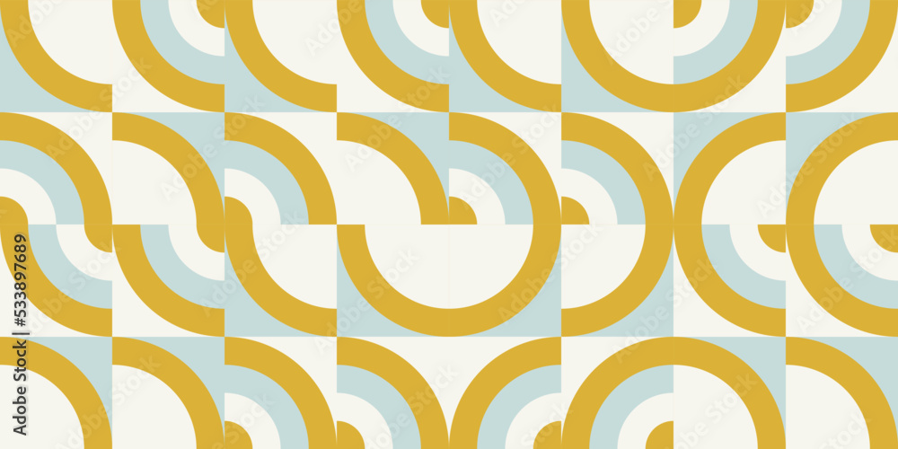 Fototapeta premium Modern vector abstract geometric background with circles, rectangles and squares in retro scandinavian style. Pastel colored simple shapes graphic pattern. Abstract mosaic artwork.