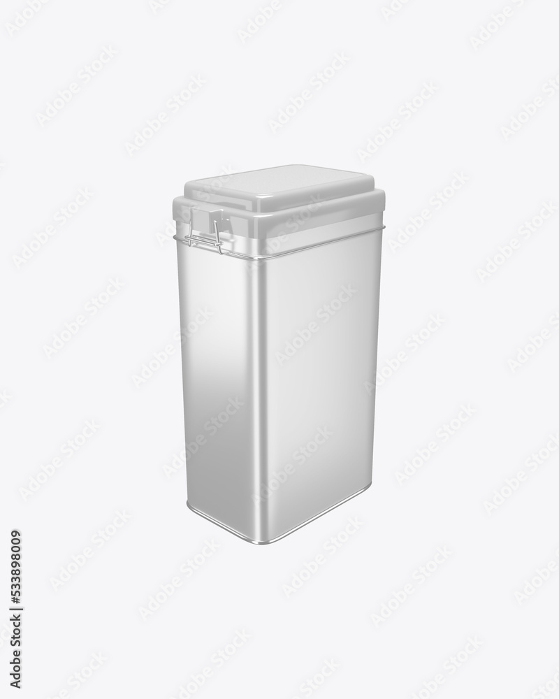 Metallic Tin With Locking Lid. 3D Render Metallic Tin With Locking Lid. 3D Render