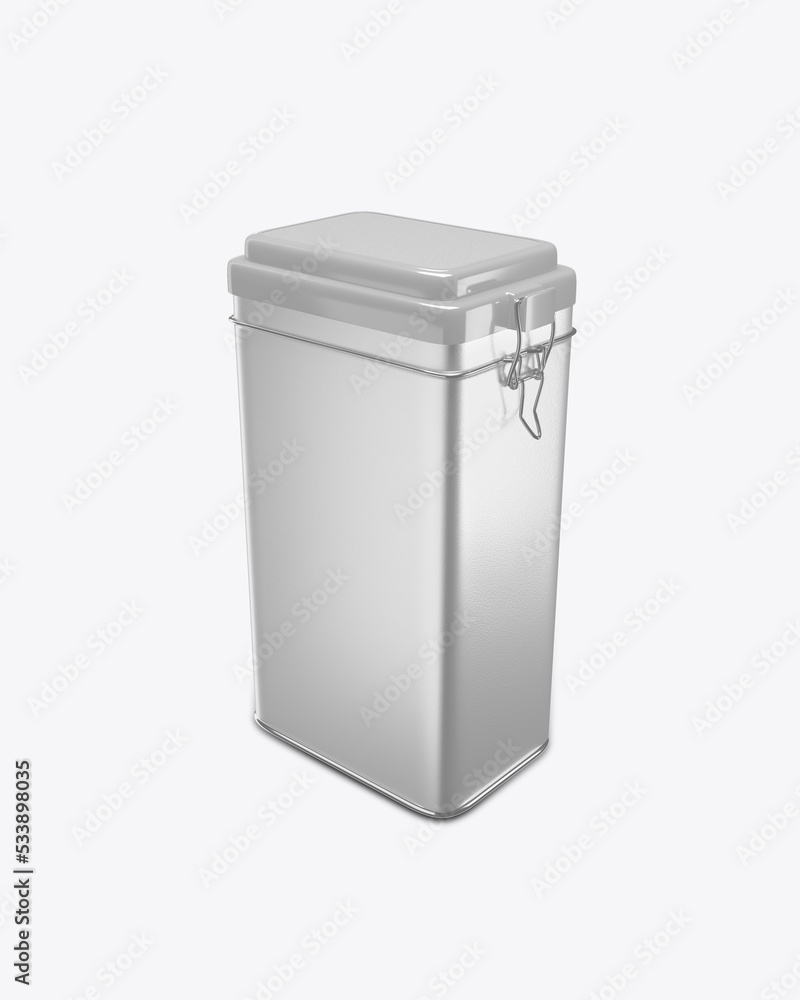 Metallic Tin With Locking Lid. 3D Render Metallic Tin With Locking Lid. 3D Render