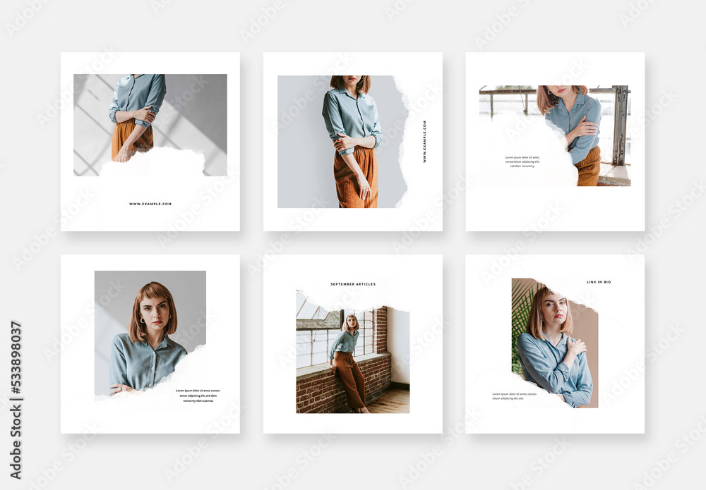 Minimalistic Social Media Posts With White Torn Parts Over Photo ...