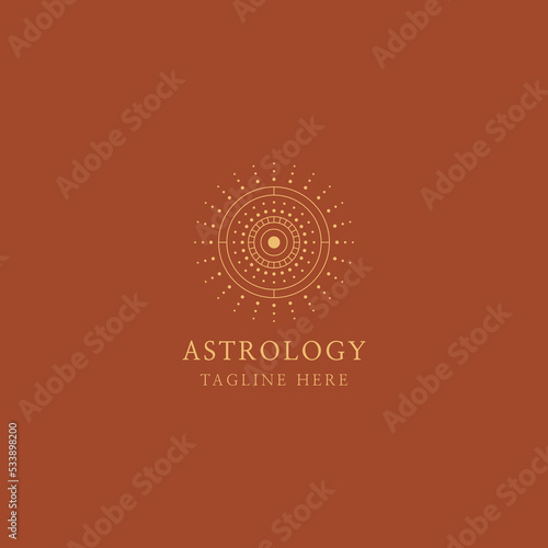 Astrology logo design template. Geometric logo design with celestial line art. Vector illustration.